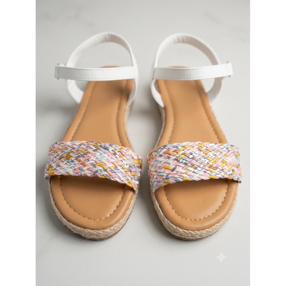 Jellypop Kids Woven Espadrille Sandals White Multi Color Metallic Size 4 Flat